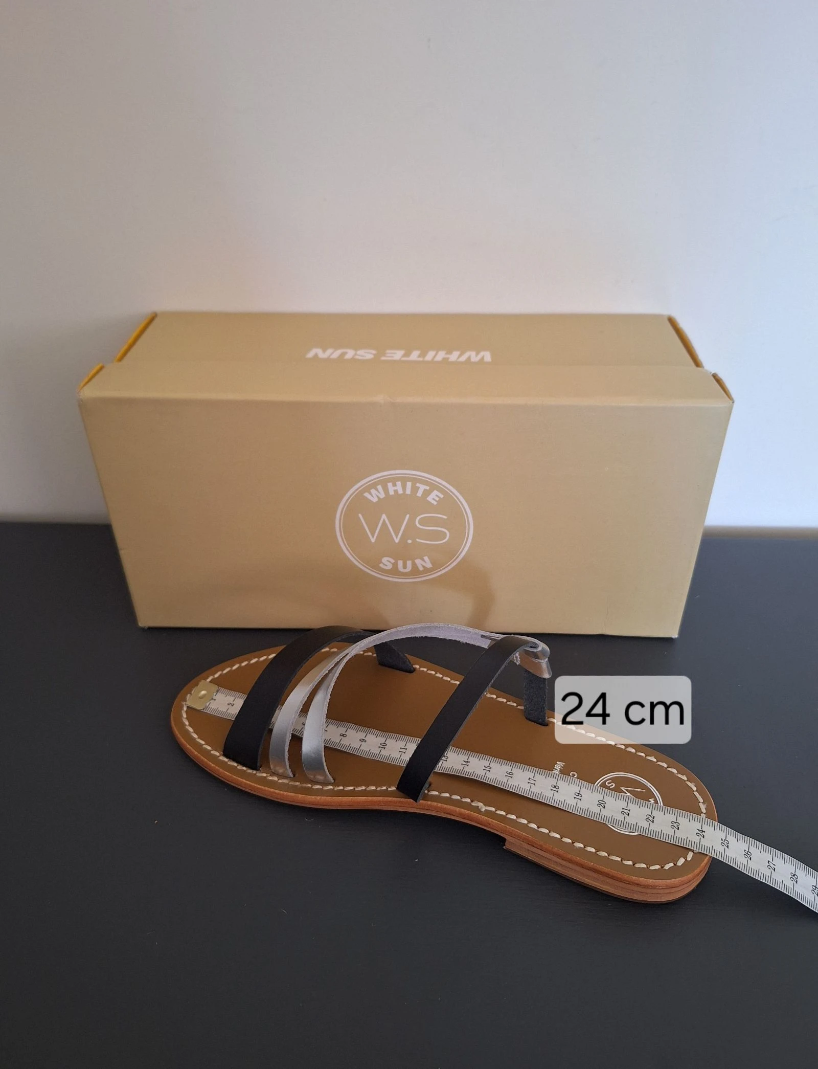 Slippery de couro preto com prata White Sun tamanho 38 – photo 5